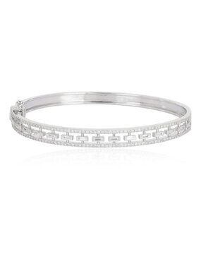 Diamond Link 14K (or 18k upon request) White Gold Pattern Bangle Bracelet